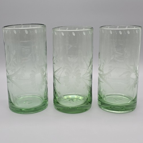 Set 3 Bicchieri Bobby Flay Verde Highball Vetro Inciso Floreale - Foto 2 di 11