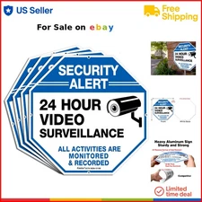 Security Sign Aluminum 10x10 Blue 4 Pack Warning 24 Hour CCTV Surveillance