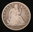 1866 Seated Liberty Half Dollar 50C Good Grade Raw Silver Coin (#TPR00013)