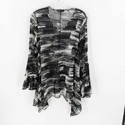 Vintage Dor Dor Couture Black & White Bell Sleeve Sheer Knit Blouse Size Medium