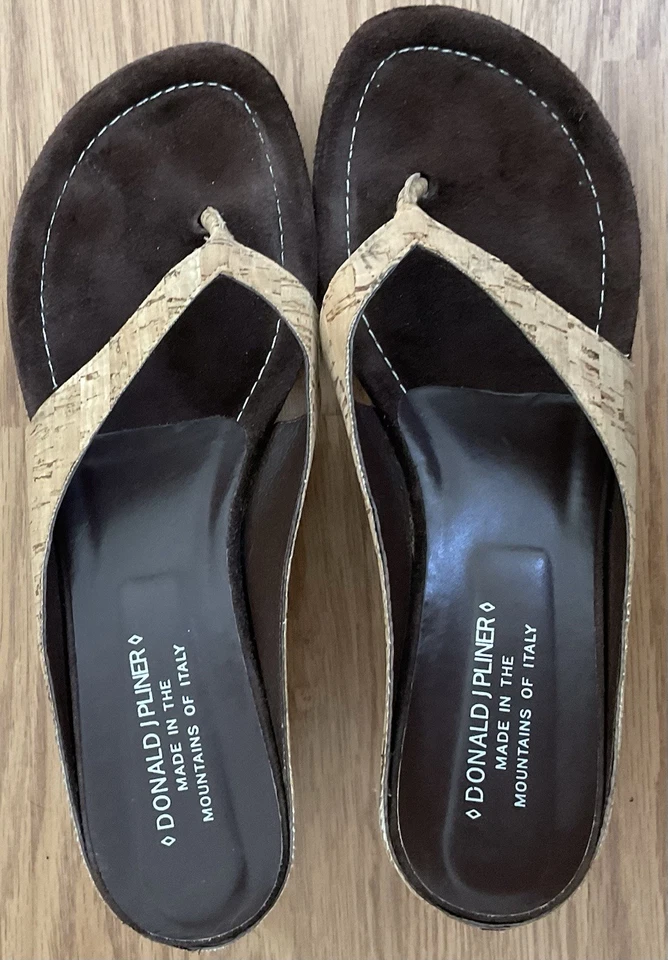 Sandalias de cuña Donald J Pliner para mujer talla 9M plataforma de corcho chanclas hechas en Italia Foto 3 de 4