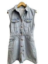 Zara Denim Sleeveless Mini Dress Pockets Size Small