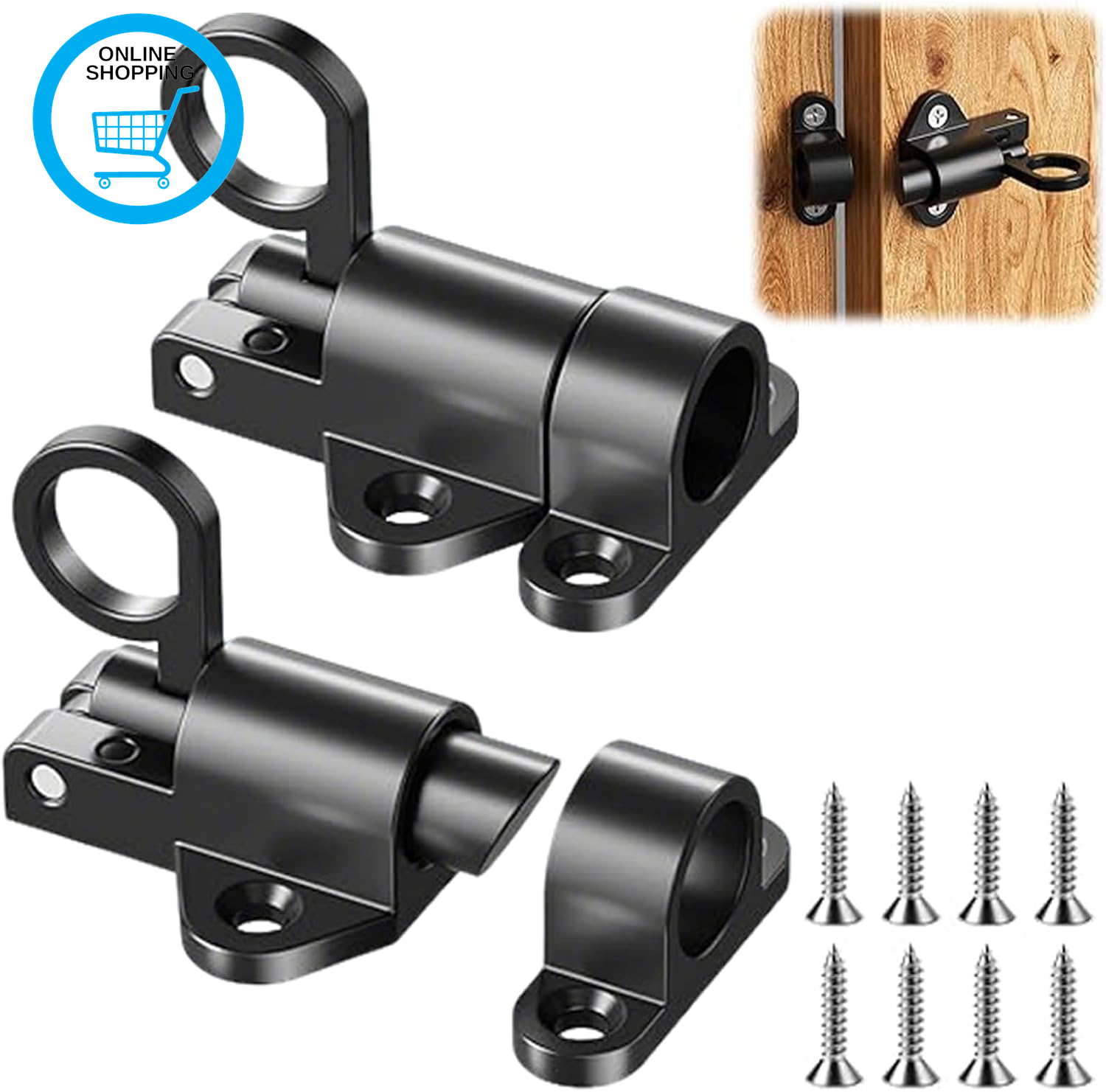 Door Bolt Spring Latch, Black Door Latch, Gate Locks for Wooden Gates, Latch Bol