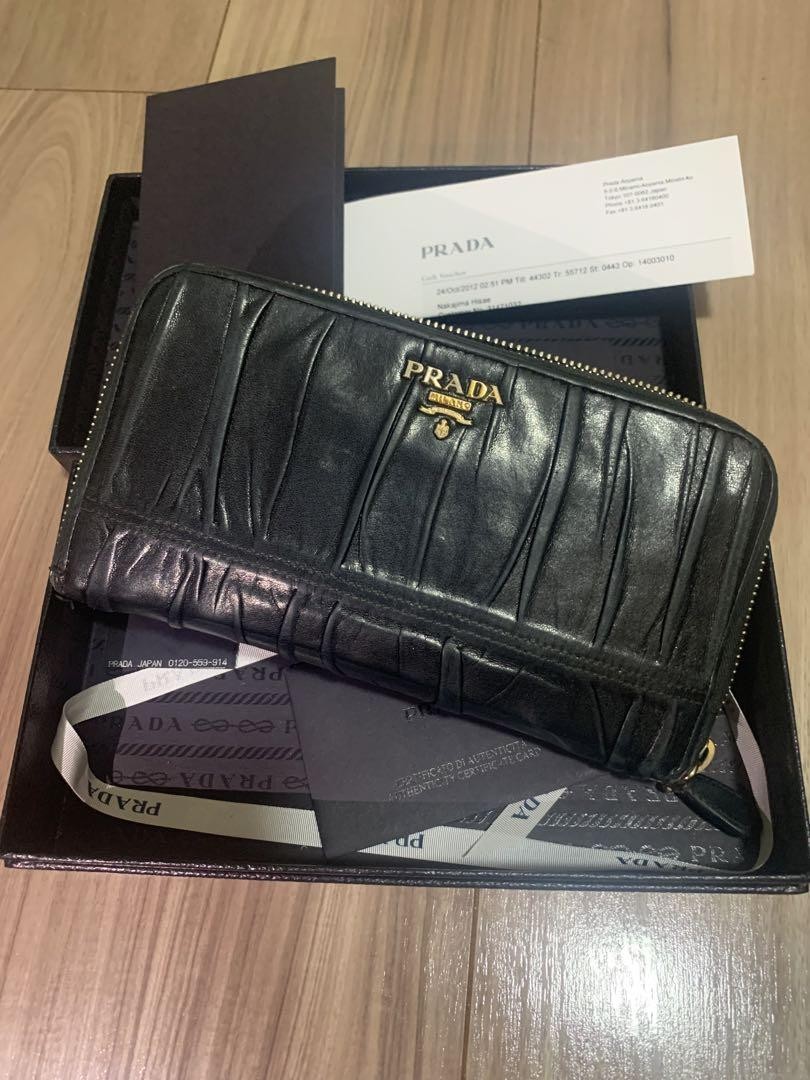 Prada Nappa Leather Gathered Long Wallet in Sheep Leather