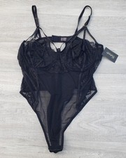 Frederick s of Hollywood Farrah Lace Mesh Teddy Bodysuit Black 2X NWT