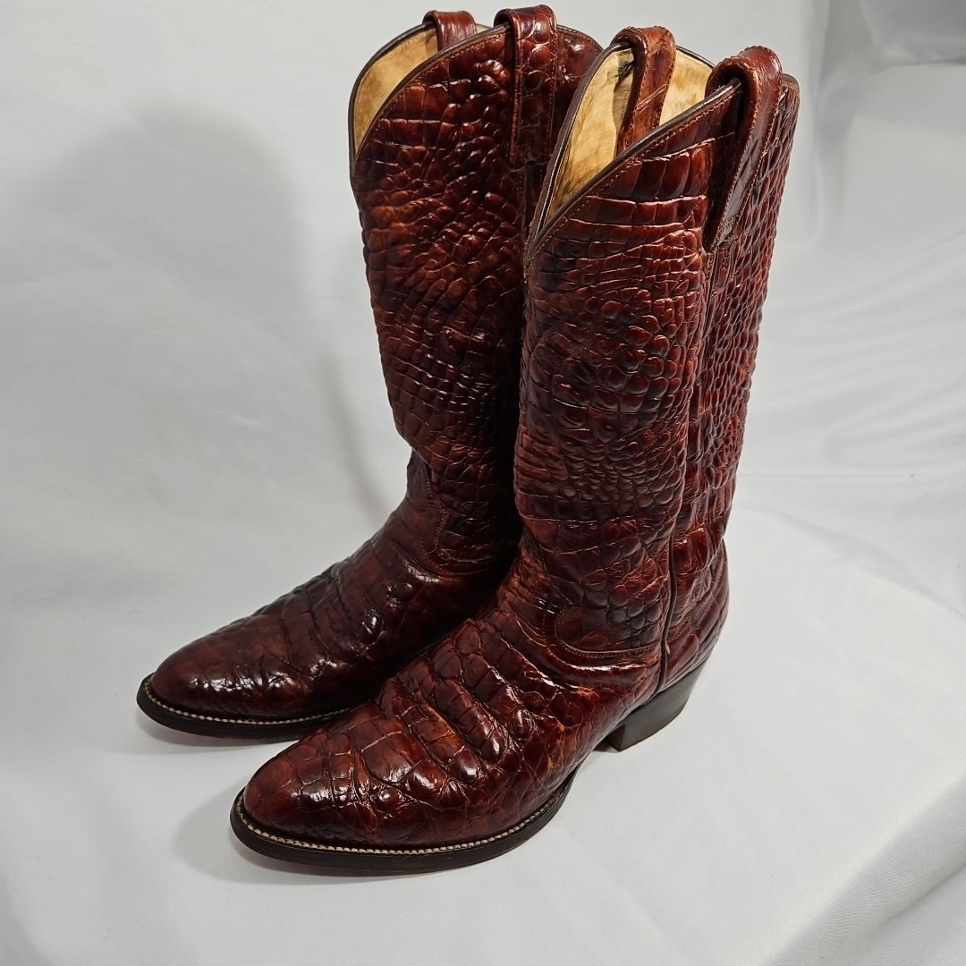 Rudel Cowboy Boots Alligator Print Pressed Leather Brown Western
