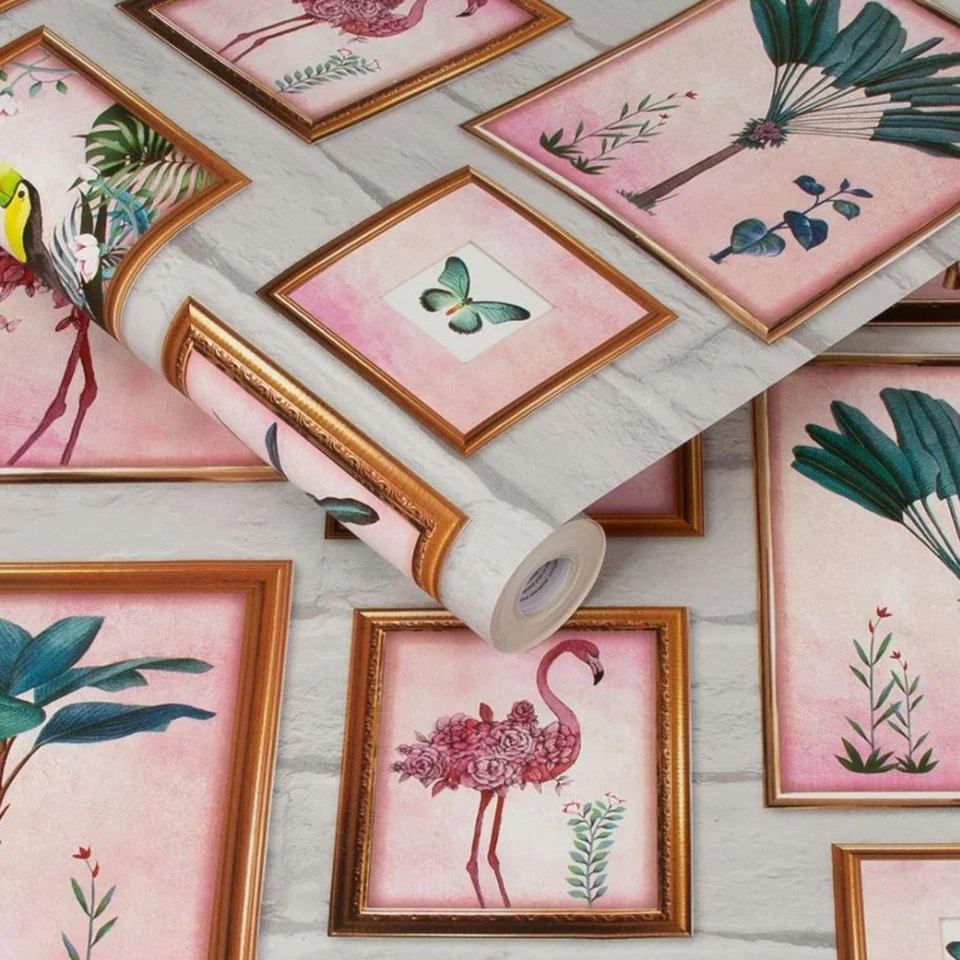 Fresco Tropical Frame Multi Wallpaper Palmtree Picture Frames Flamingo Tree - Image 2 of 4