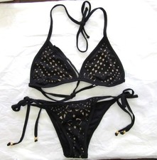 NWOT Pilyq S Midnight Gold Cut Out Triangle Top Bikini Swim Bottom Black 98710