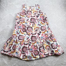 Loft Paisley Tiered Shift Dress Women's 4 Multicolor Linen Blend Boho Brunch