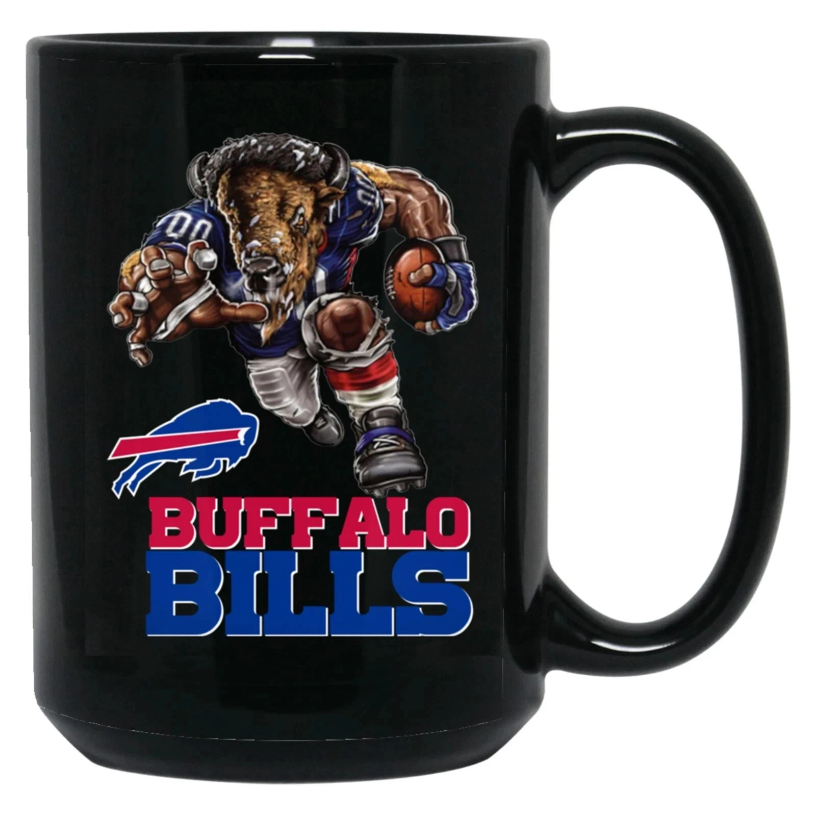 Buffalo Bills Player Mascot Logo Wordmark Black Ceramic Coffee Mug Cup