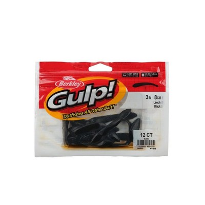 Berkley GL3-BL 3'' Gulp Leech Black 1pk of 12pcs ~Free Shipping