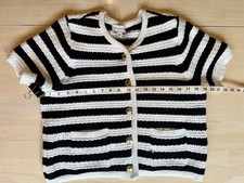 Free Assembly Crew Neck Cardigan Sweater Size L B W Stripe With Gold Buttons