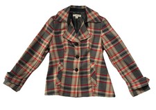 Pendleton Petite 100% Virgin Wool Plaid Notch Lapel Office Blazer Red Gray Sz 2