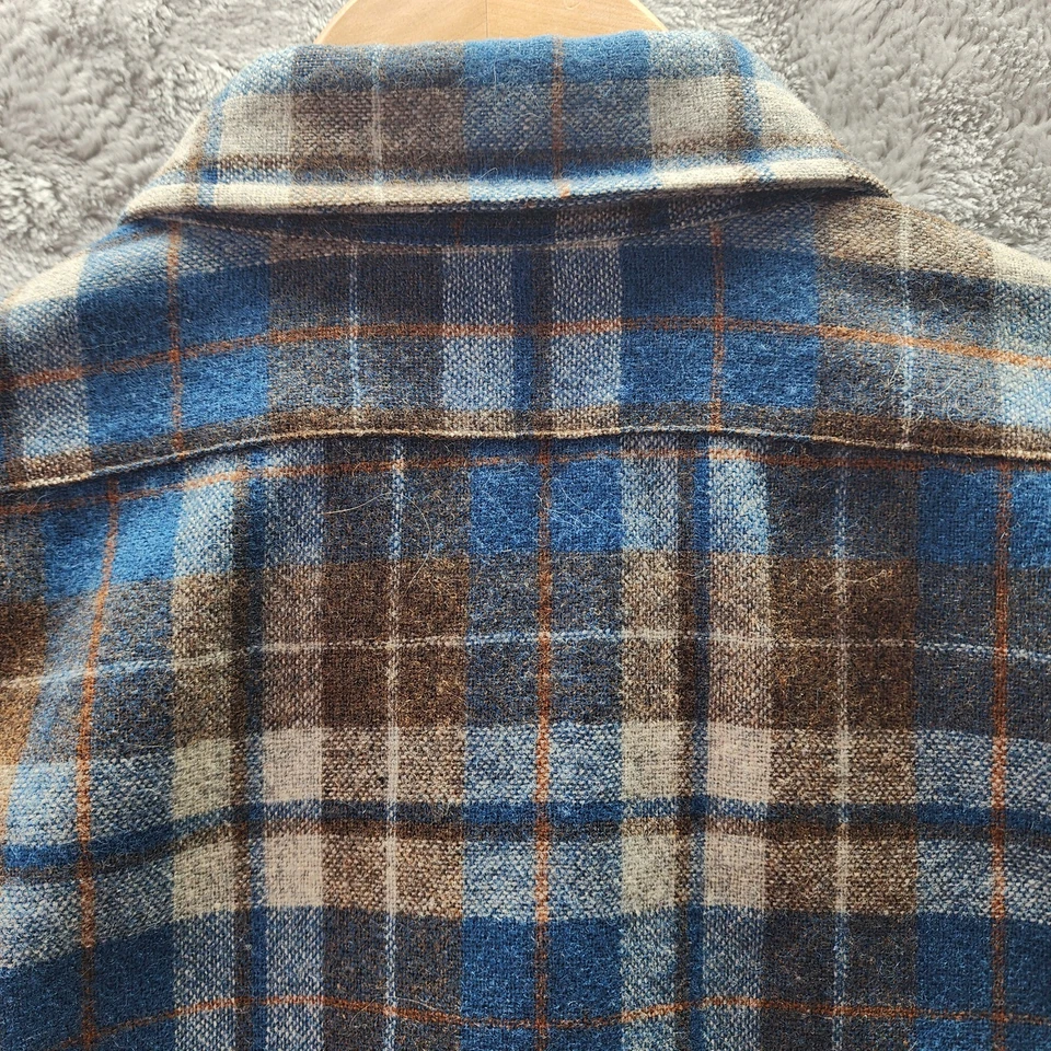 Pendleton Wool Shirt Made in USA Virgin Wool Plaid Flannel Brown Blue Men’s M - Image 3 of 4