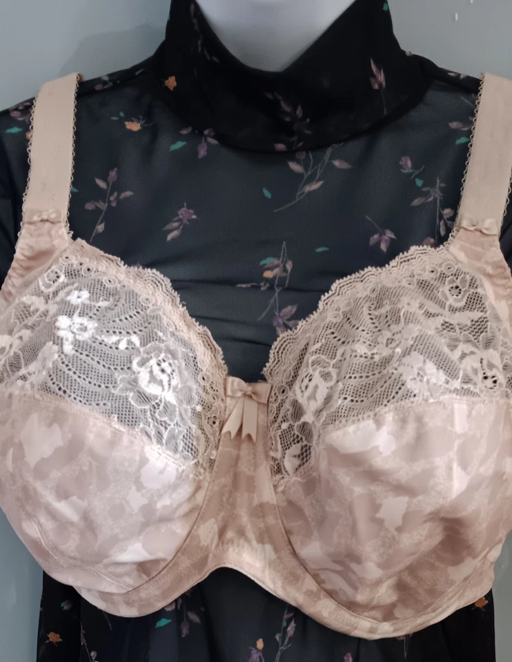 Beige Colored 4 Parts Contracted Cups + Lace Wired Unpadded Unlined Bra Sz 36G - Image 3 of 4