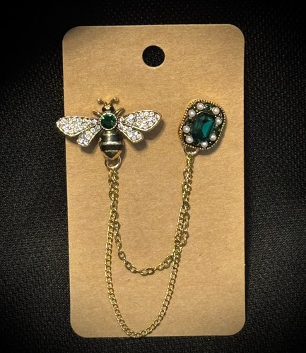 Schöne Vintage Stil Honigbiene & grüne Strasssteine Modeschmuck Anstecknadel - Bild 3 von 24
