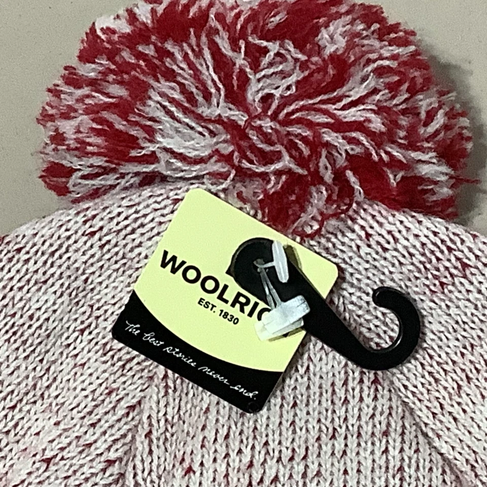 Gorro Woolrich Nuevo con Etiquetas Lana Acrílico Invierno Sombrero Pom-Pom Top Rojo y Blanco Fair Isle Foto 2 de 4