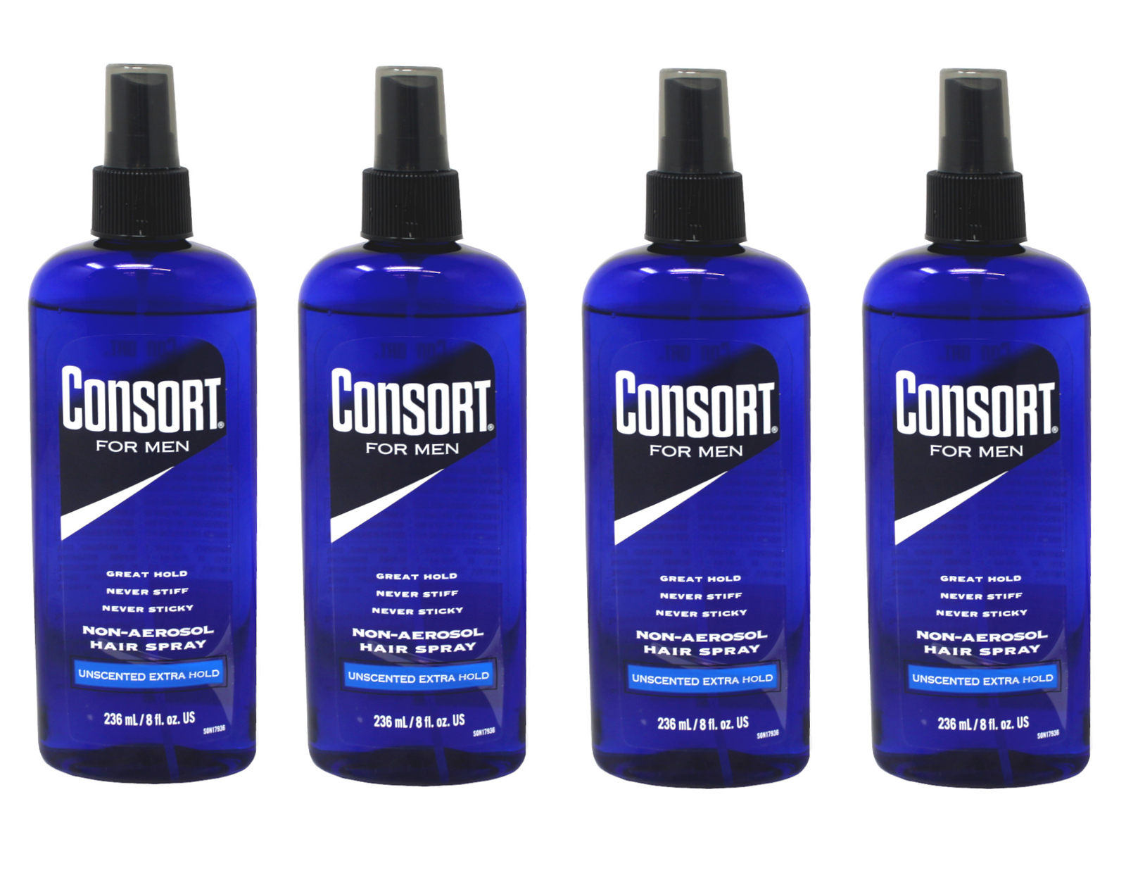 4 Pack of Consort Hair Spray, Unscented Extra Hold 8 Ounce