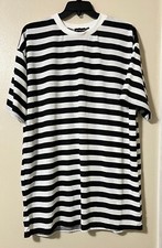 Women Pretty Little Thing Black & White Striped Short T-shirt Dress Size 10