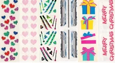 Mrs Grossman Sticker Strips~Choice~Sparkle /Opal Hearts Winter Skis Train Gifts+