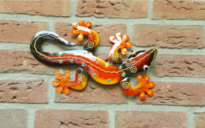 Gecko Deko Lurch Eidechse Wanddeko Wandbild Salamander Echse Drache Skulptur    