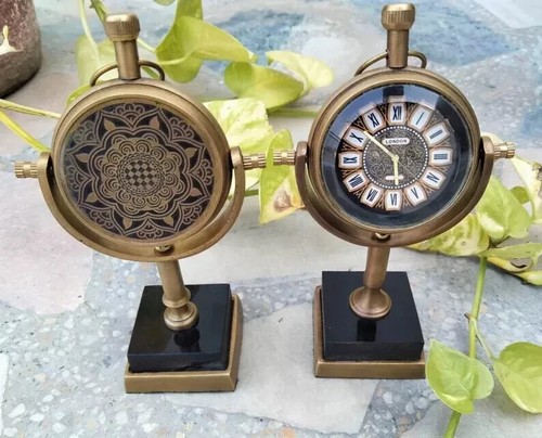 Table Clock / Small Brass Office clock - Marble Base Deskclock - Antique Replica - Picture 5 of 6