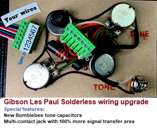 Gibson Les Paul Solderless Wiring Upgrade +Long Shaft Pots + Bumblebee Tone Caps