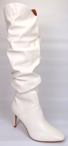 Pointed Toe Womens Knee High Boots Slouch Stilettos Heels Size 8.0 Medium, White