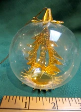 VTG 10" RESL LENZ GLASS ORNAMENT GOLD FOIL CHRISTMAS TREE DIORAMA w3 BEAD INSIDE