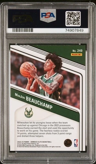 2022 Panini Donruss Elite MarJon Beauchamp #249 PSA 9 Milwaukee Bucks - Image 2 of 2