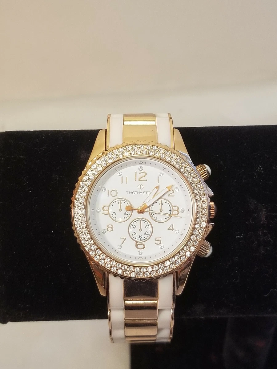 Timothy Stone Women s Rose Gold Tone White Amber Watch w Box links 355