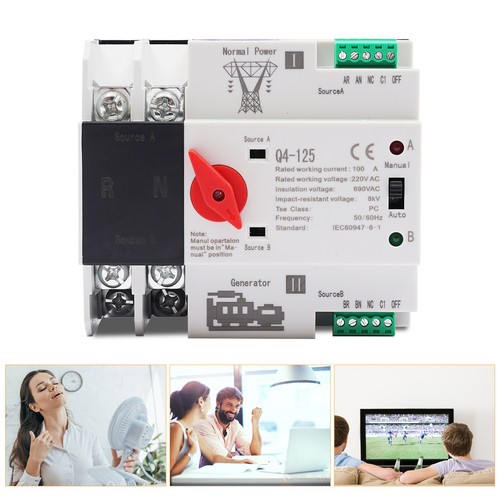 2P 100A 2 pole Dual Power Automatic Transfer Switch Generator Changeover Switch