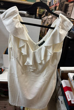 Lauren Ralph Lauren Women's White Ruffled V-Neck Mini Dress Size 16