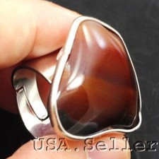 Brown Agate Ring with Adjustable Hole Large Ring Power Healing Gemstone