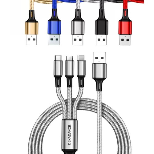 Câble Multi USB 3 en 1 Tressé et Renforcé - USB-C, Micro-USB et ltg - 1.2m BLUE - Imagen 3 de 3