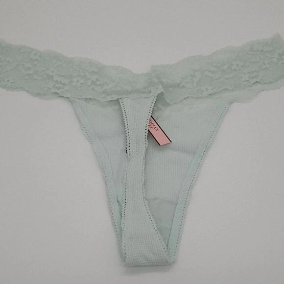 Victoria's Secret Mujer XXL Encaje Cintura Waffle Algodón Tanga Panty Invierno Hielo Foto 4 de 4