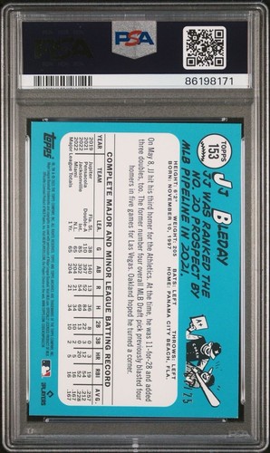 JJ Bleday RC SSP #d 25/07 2023 Topps Archives #153 Blue Foil ~ PSA 8 ~ Athletics - Imagen 6 de 7