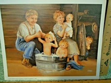 Den-417  Dianne DENGEL print from original "FAMILY BATH TIME"  14" X 11"