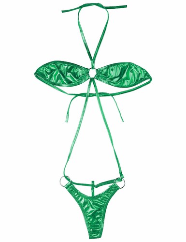 Women's Metallic G-String Slingshot Weeny Teddy Bodysuit Micro Bikini Swimwear - Picture 142 of 227