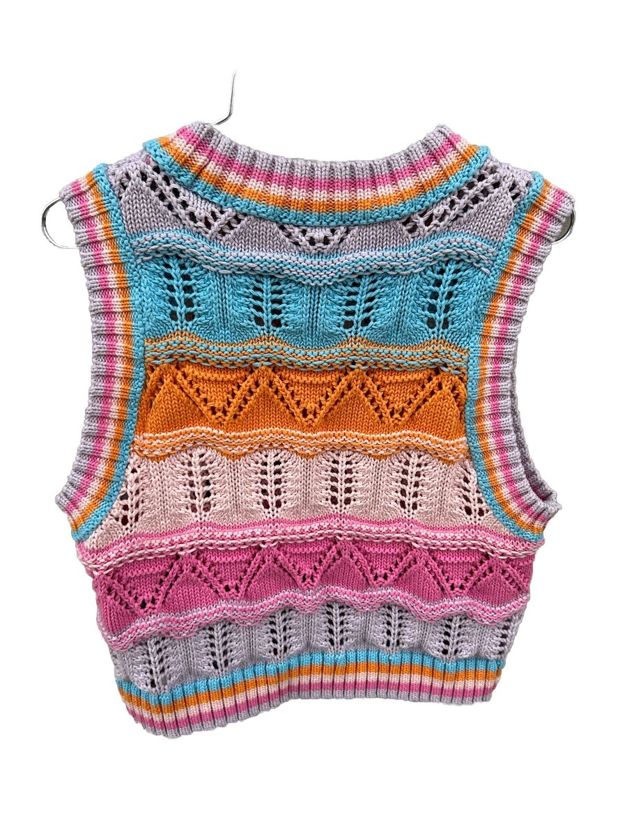 Zara Multicolor Crochet Knit Crewneck Cropped Sweater Vest