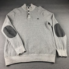 Chaps Sweater Mens L Knit Gray Est. 1978 Long Sleeve Henley Elbow Patches
