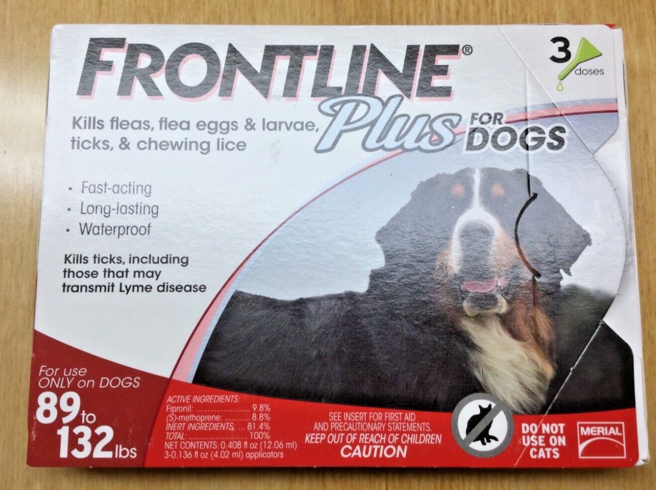 Frontline plus for dogs 89 to 132 lbs. 100 % Genuine U.S Epa. Approved (3 Doses)