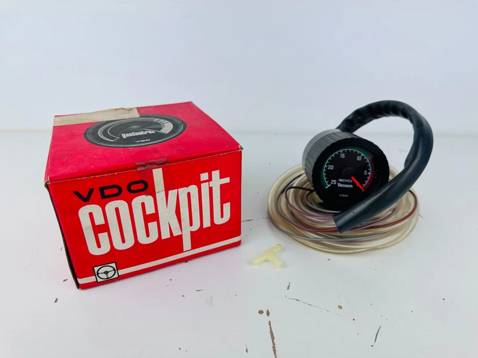 Medidor de vacío de cabina VDO vintage nuevo en caja con carta de 1982 de VDO Foto 2 de 4