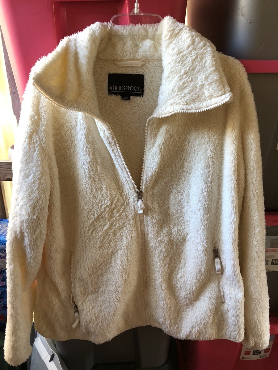 Weatherproof Womens White Fuzzy Jacket Size XL Full Zip | eBay