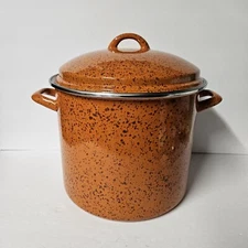 Paula Deen Orange Speckled 12-Quart Enameled Metal Stock Pot with Lid