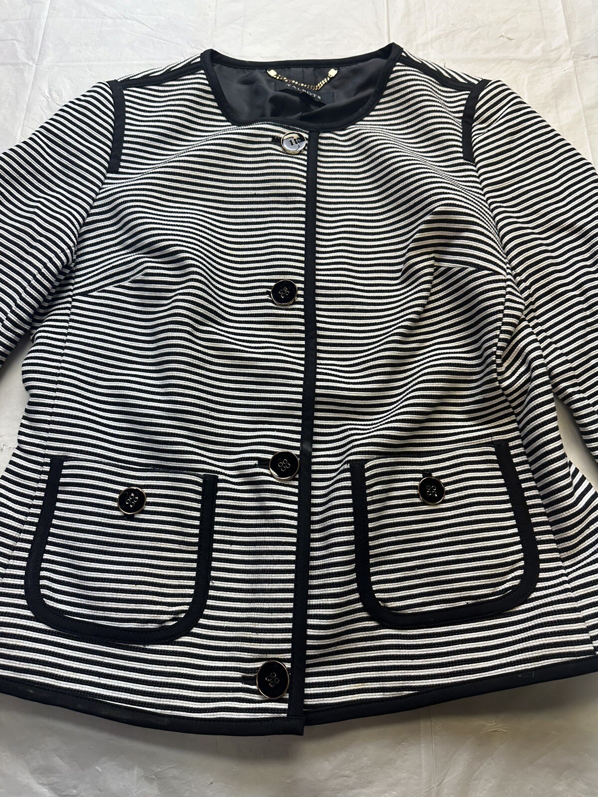 Talbots Black White Striped Structured Jacket Bla… - image 2