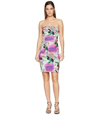 nicole miller ruched cocktail dress Nicole Miller Womens Fitted Strapless Ruched Cocktail Dress Multi Color 10
