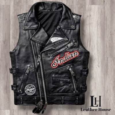 indian motorcycle leather dressing Vest Indian Vest Black Vest Indian Biker Vest Creative Education