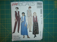 McCall's 8350 Size 14 16 18 Misses' Lined Vest in 2 Lengths Pull-on Pants Skirt
