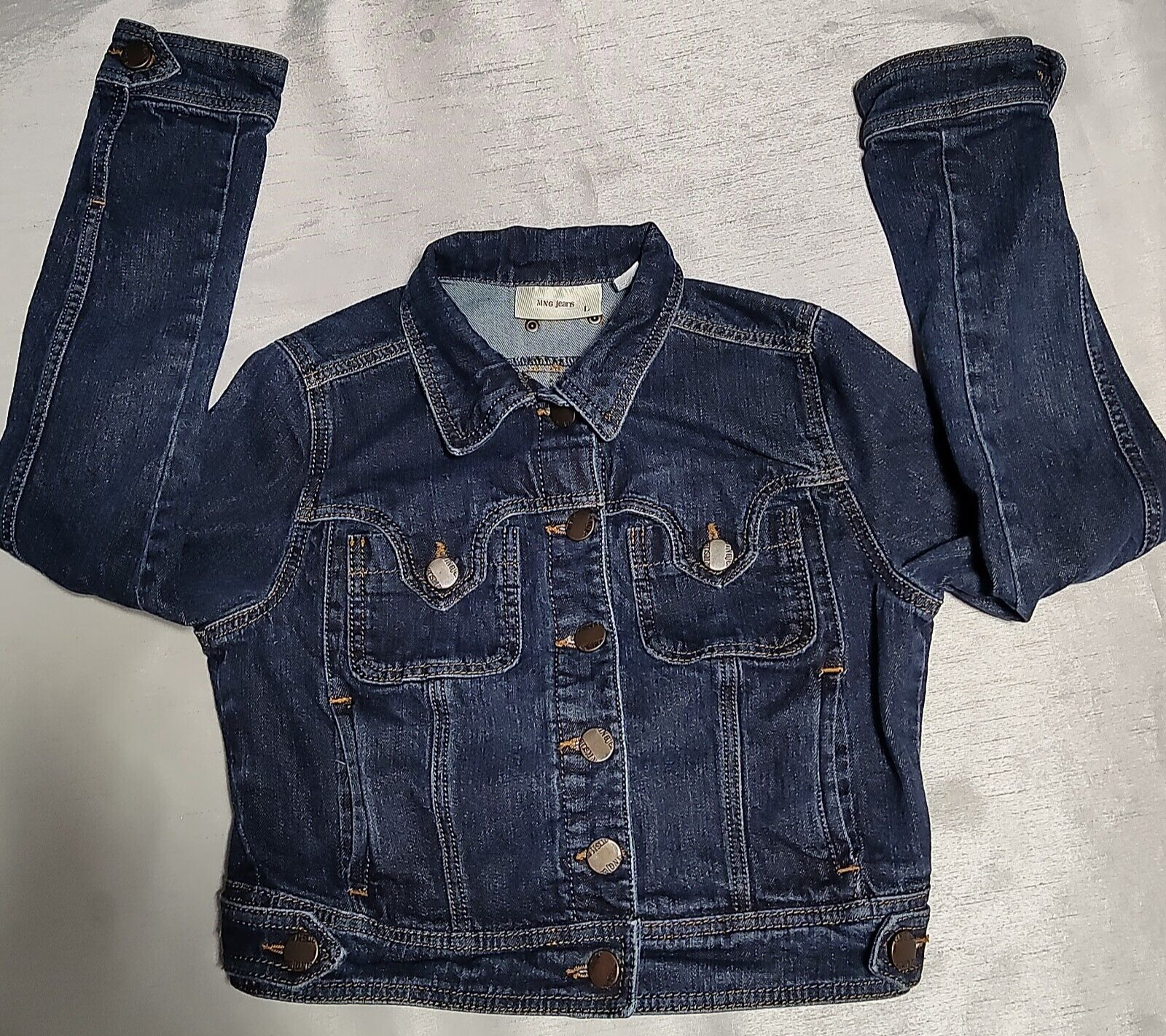 MANGO MNG JEANS Juniors Large Dark Wash Cropped Stretch Denim Jean Jacket thumbnail 11